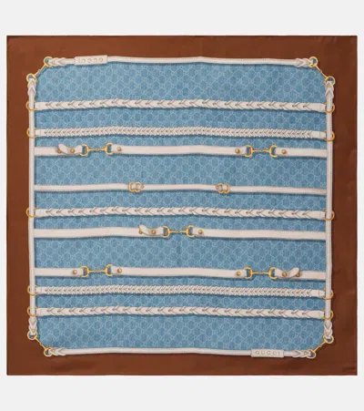 Gucci Horsebit Silk Twill Scarf In Brown