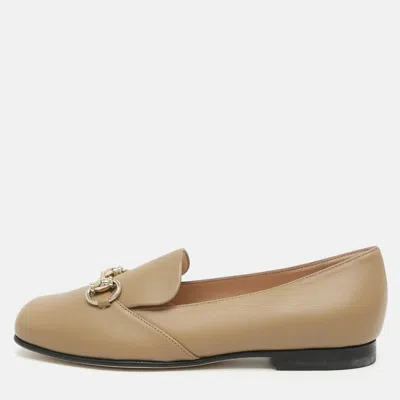 Pre-owned Gucci Horsebit Size 35 Beige Leather Loafers