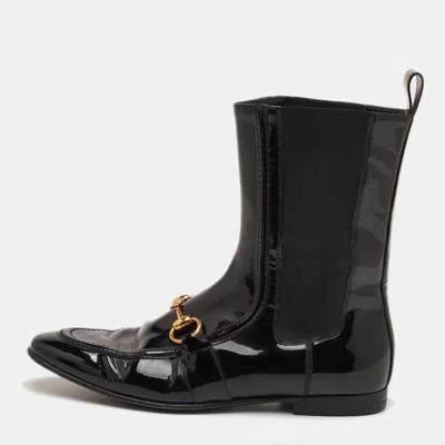 Pre-owned Gucci Horsebit Size 36 Black Patent Leather Ankle Length Boots