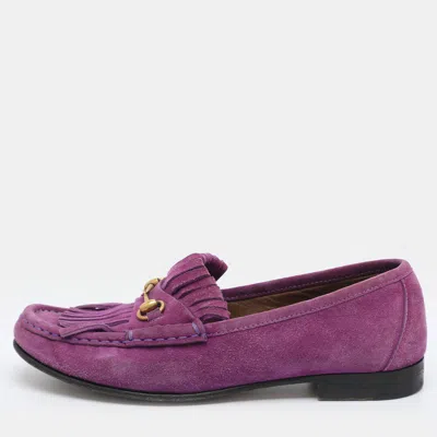 Pre-owned Gucci Horsebit Size 36 Purple Suede Fringes Loafers