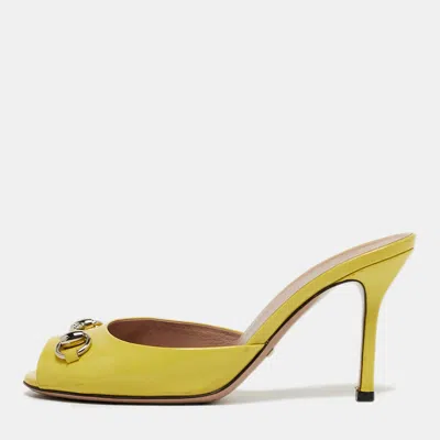 Pre-owned Gucci Horsebit Size 36 Yellow Patent Leather Slide Sandals