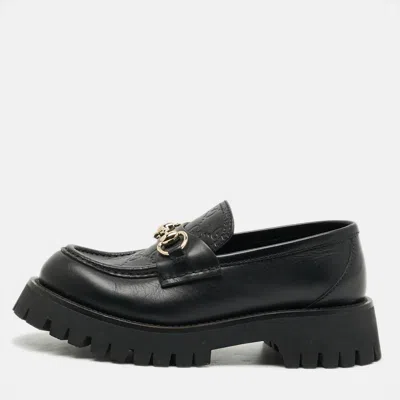 Pre-owned Gucci Horsebit Size 36.5 Black Gg Leather Platform Loafers