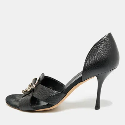 Pre-owned Gucci Horsebit Size 36.5 Black Leather D'orsay Open Toe Pumps