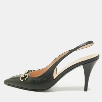 Pre-owned Gucci Horsebit Size 37 Black Leather Slingback Pumps