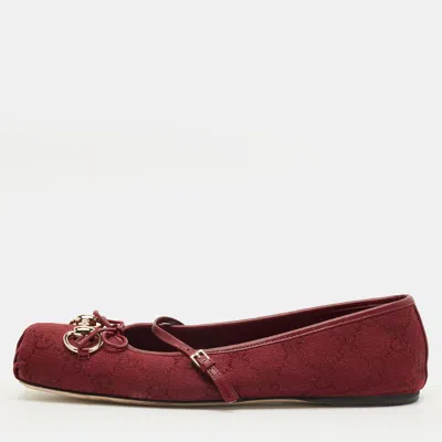 Pre-owned Gucci Horsebit Size 38 Burgundy Canvas And Leather Mary-jane Ballet Flats