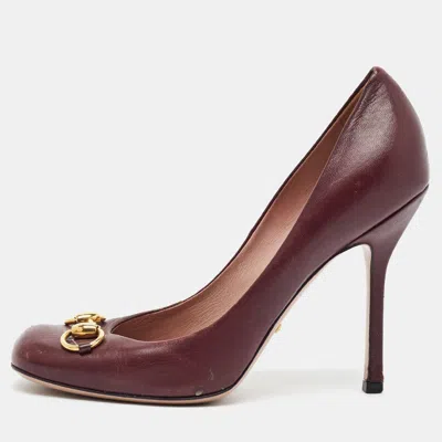Pre-owned Gucci Horsebit Size 38 Burgundy Leather Platform Pumps