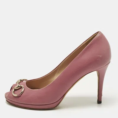 Pre-owned Gucci Horsebit Size 38 Pink Leather Peep Toe Pumps