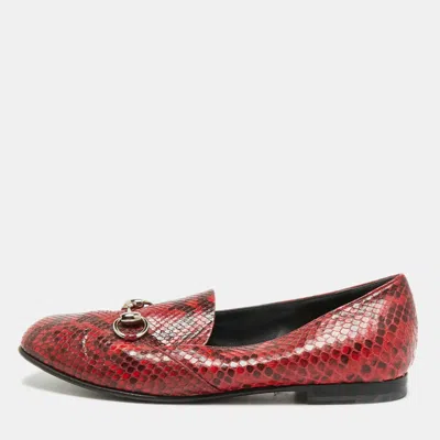 Pre-owned Gucci Horsebit Size 38 Red Python Leather Penny Loafers