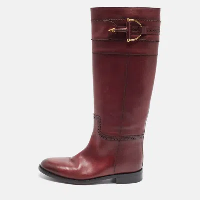 Pre-owned Gucci Horsebit Size 38.5 Burgundy Leather Knee Length Boots