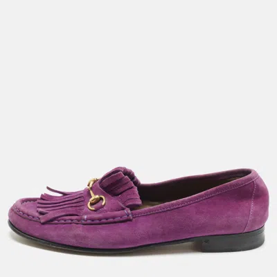 Pre-owned Gucci Horsebit Size 39 Purple Suede Penny Loafers