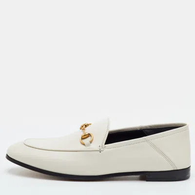 Pre-owned Gucci Horsebit Size 39 White Leather Foldable Slim Slip On Loafers