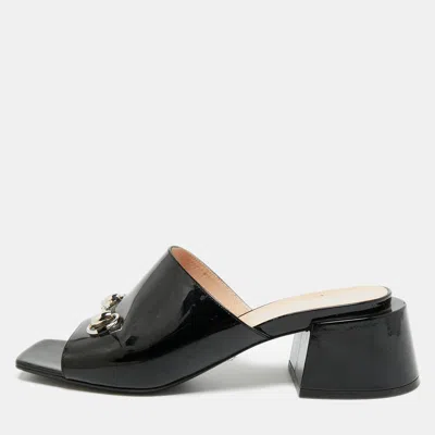 Pre-owned Gucci Horsebit Size 41 Black Leather Slide Sandals