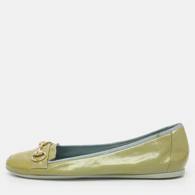 Pre-owned Gucci Horsebit Size 41 Green Patent Leather Ballet Flats