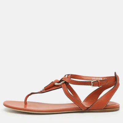 Pre-owned Gucci Horsebit Size 41 Orange Leather Ankle Strap Thong Flats