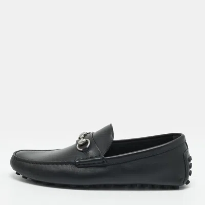 Pre-owned Gucci Horsebit Size 43.5 Black Leather Driver Loafers