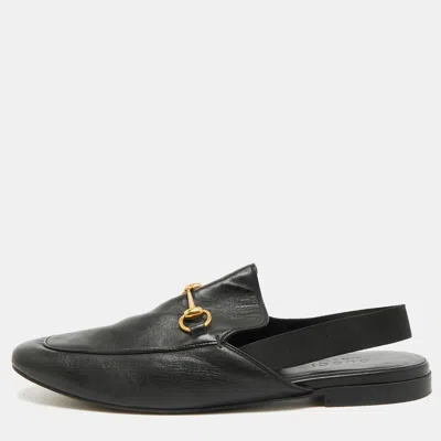 Pre-owned Gucci Horsebit Size 43.5 Black Leather Slingback Mules