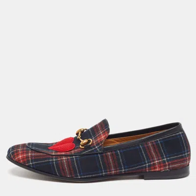 Pre-owned Gucci Horsebit Size 44 Multicolor Wool Plaid Motif Lips And Heart Loafers