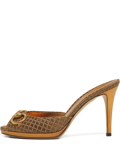 Pre-owned Gucci Horsebit Slide Sandals In Brown