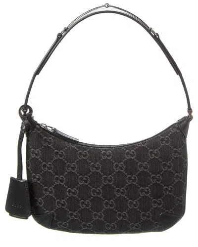 Gucci Horsebit Slim Small Gg Denim Shoulder Bag In Black