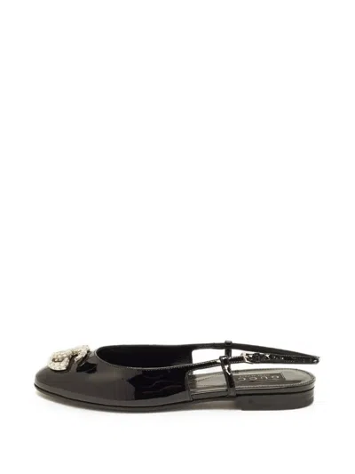 Pre-owned Gucci Horsebit Slingback Flat Pumps In Black