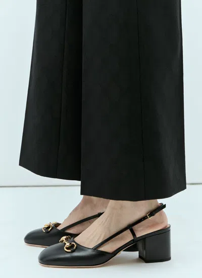 Gucci Leather Horsebit Slingback Pumps In Black