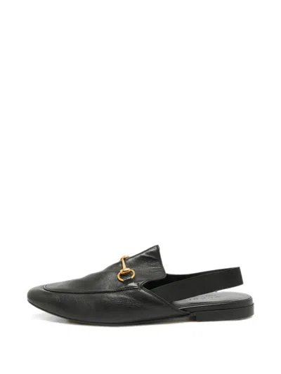 Pre-owned Gucci Horsebit Slingback Leather Mules In Black