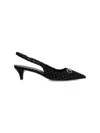 Gucci Women Black Gg Velvet Horsebit Slingback Pumps In Black