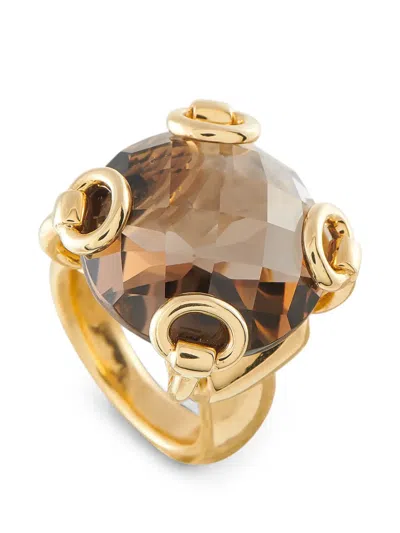 Pre-owned Gucci Horsebit Smoky-quartz Ring In Gold