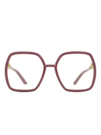 Gucci Horsebit Square-frame Glasses In Pink