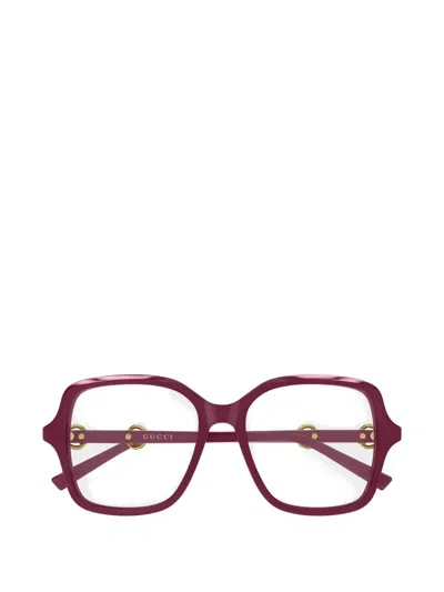 Gucci Horsebit Square-frame Glasses In Burgundy