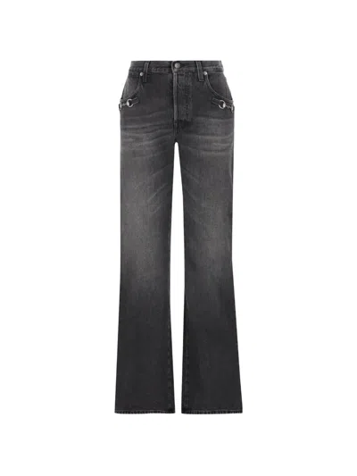 Gucci Denim Wide Leg Jeans Belt Loops In Black