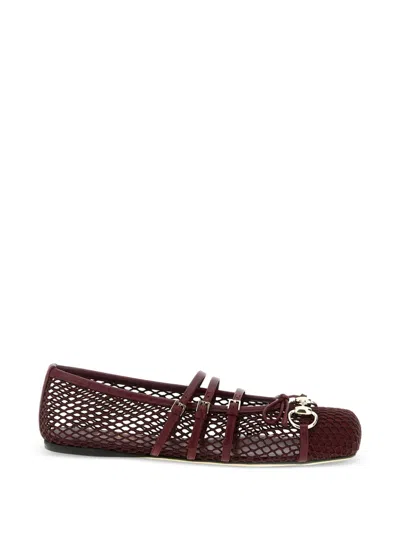 Gucci Maroon Mesh Ballet Flats In Burgundy