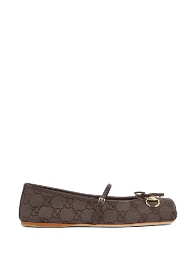 Gucci Horsebit Strap-detail Ballet Flats In Brown