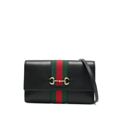 Gucci Horsebit Striped Clutch Bag In Black
