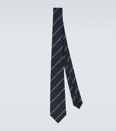 Gucci Horsebit Striped Silk Jacquard Tie In Blue