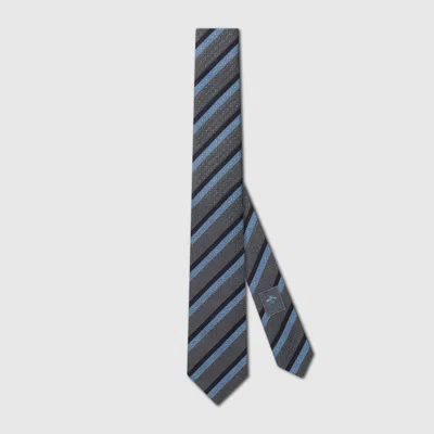 Gucci Horsebit Striped Silk Jacquard Tie In Grey