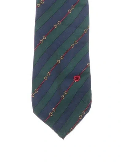 Pre-owned Gucci Horsebit Striped Tie In Blue