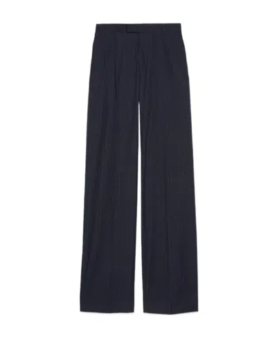 Gucci Horsebit Striped Wool Trousers In Black