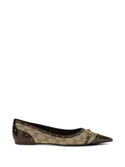 Gucci Horsebit Studded Ballet Flats In Black