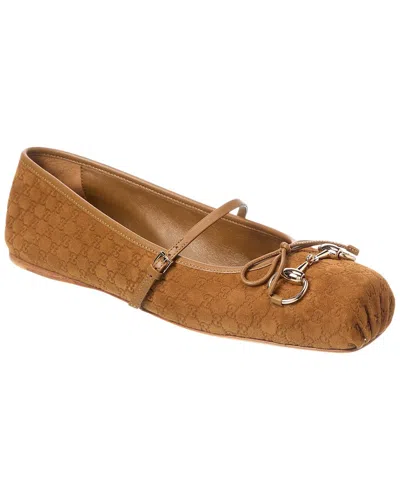 Gucci Horsebit Suede & Leather Ballet Flat
