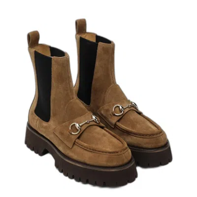 Gucci Horsebit Suede Ankle Boots In Brown