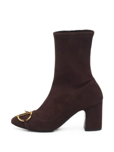 Pre-owned Gucci Horsebit Suede Ankle Boots In Brown