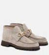 Gucci Sylke Suede Bit Moccasin Booties In Grey