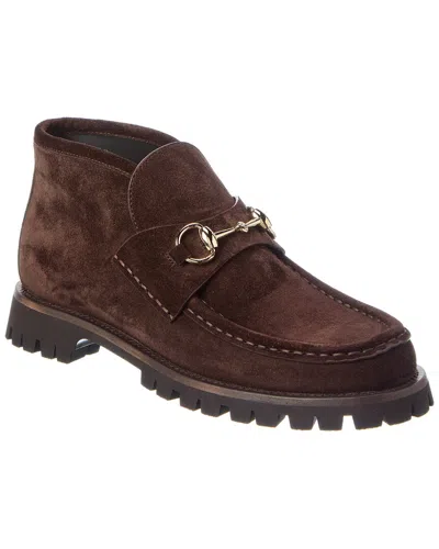 Gucci Horsebit Suede Bootie In Brown