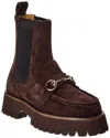 Gucci Horsebit Suede Bootie In Brown