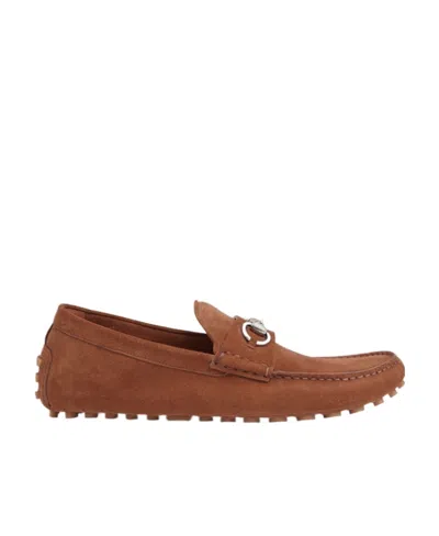 Gucci Horsebit Suede Driving Shoes In Brown