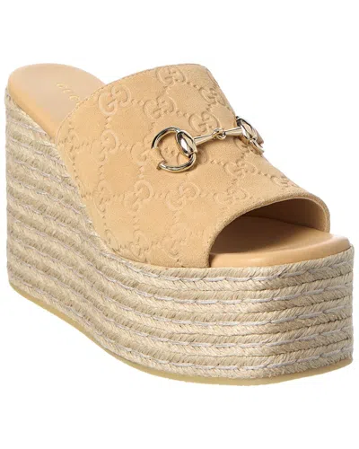Gucci Horsebit Suede Espadrille In Nude