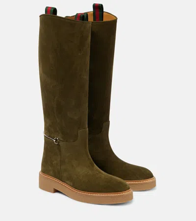 Gucci Horsebit Suede Knee-high Boots In Green