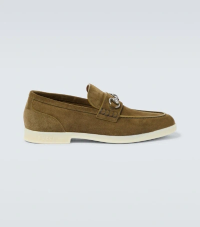 Gucci Horsebit Suede Loafers In Auratium Olive Green