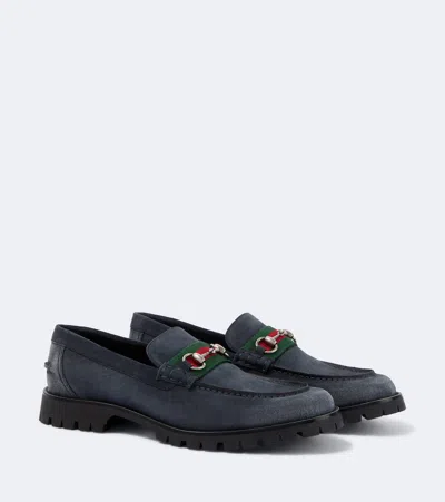 Gucci Horsebit Suede Loafers In Blue